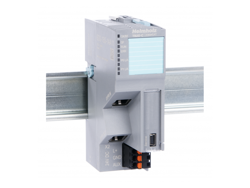 Helmholz TB20-C, EtherCAT Bus Coupler comes with 24 V power supply connector, bus cover element, base module