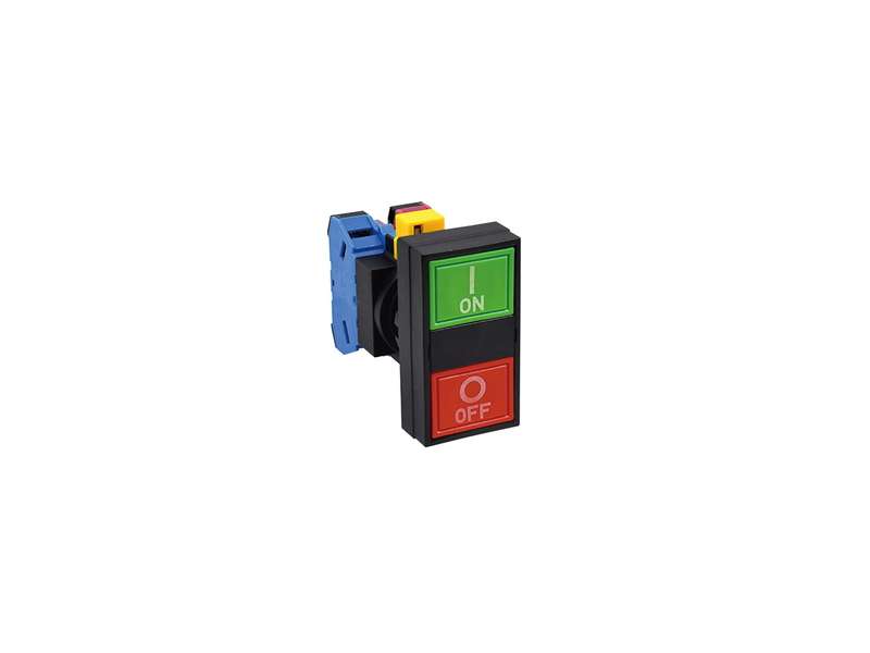 IDEC Dual Pushbutton / HW series, both button flush non-illuminated, Rectangular 30 x 55 mm, Green (top) NO, Red (bottom) NC; HW7D-B1