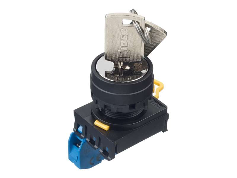 IDEC Key selector / YW series, 2 positions maintained, Plastic bezel , Key removable in all positions, 1NO, 0NC; YW1K-2AE10