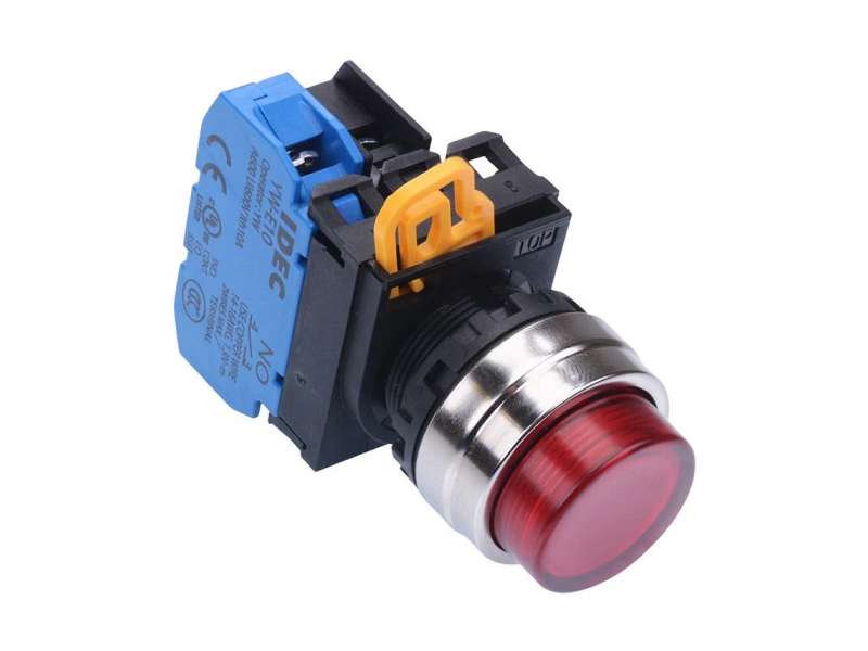 IDEC Pushbutton - illuminated / YW series, Ø30mm dome pilot light /extended button, Maintained, Metal bezel, 1NO, 0NC Red 230/240V AC