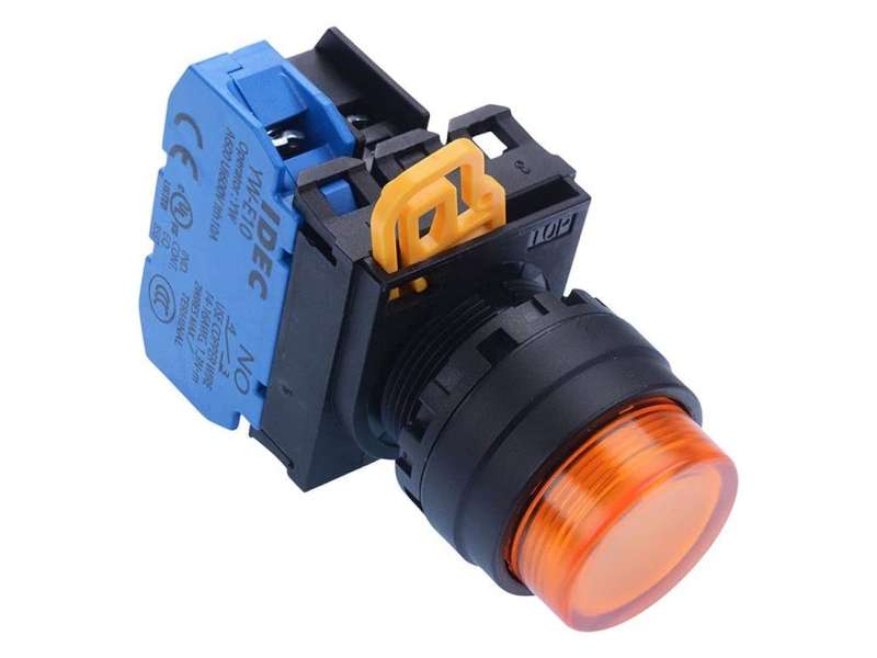 IDEC Pushbutton - illuminated / YW series, Ø30mm dome pilot light /extended button, Momentary, Plastic bezel , 1NO, 0NC Amber 24V AC/