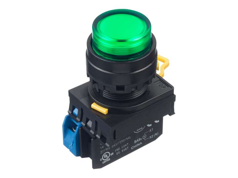 IDEC Pushbutton - illuminated / YW series, Ø30mm dome pilot light /extended button, Momentary, Plastic bezel , 1NO, 0NC Green 230/240