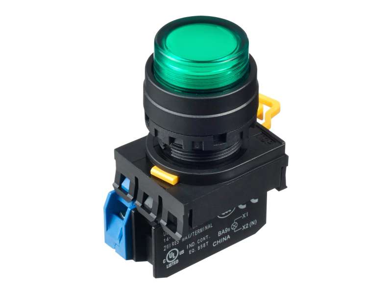 IDEC Pushbutton - illuminated / YW series, Ø30mm extended with full shroud, Maintained, Plastic bezel , 1NO, 0NC Green 24V AC/DC; YW1