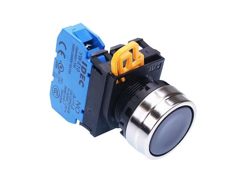 IDEC Pushbutton - non illuminated / YW series, Ø30mm button, Momentary, Metal bezel, 1NO, 0NC Black; YW4B-M1E10B
