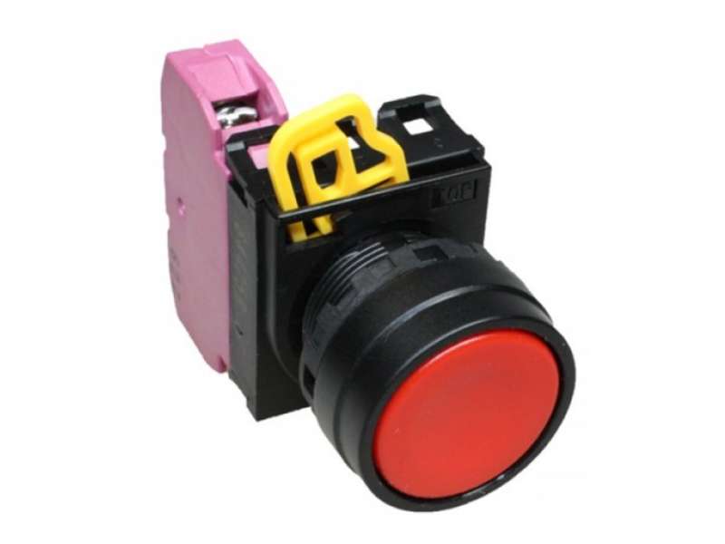 IDEC Pushbutton - non illuminated / YW series, Ø30mm button, Momentary, Plastic bezel , 0NO, 1NC Red; YW1B-M1E01R