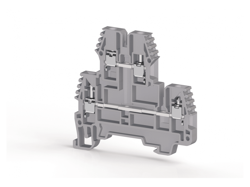 Klemsan 2,5mm2,screw type,1 input 1 output double deck terminal block,Insulation material PA,Grey; 325249