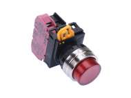IDEC Pushbutton - illuminated / YW series, Ø30mm dome pilot light /extended button, Momentary, Metal bezel, 0NO, 2NC Red 24V AC/DC; Y