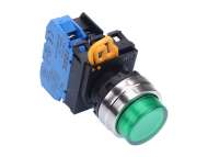 IDEC Pushbutton - illuminated / YW series, Ø30mm dome pilot light /extended button, Momentary, Metal bezel, 1NO, 0NC Green 24V AC/DC;