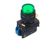 IDEC Pushbutton - illuminated / YW series, Ø30mm dome pilot light /extended button, Momentary, Plastic bezel , 1NO, 0NC Green 230/240