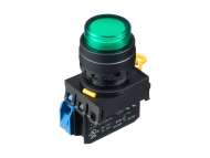 IDEC Pushbutton - illuminated / YW series, Ø30mm extended with full shroud, Maintained, Plastic bezel , 1NO, 0NC Green 24V AC/DC; YW1