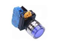 IDEC Pushbutton - illuminated / YW series, Ø30mm extended with full shroud, Momentary, Metal bezel, 1NO, 0NC Blue 24V AC/DC; YW4L-MF2