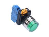 IDEC Pushbutton - illuminated / YW series, Ø30mm extended with full shroud, Momentary, Metal bezel, 1NO, 0NC Green 24V AC/DC; YW4L-MF