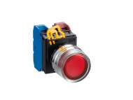 IDEC Pushbutton - illuminated / YW series, Ø30mm extended with full shroud, Momentary, Metal bezel, 1NO, 0NC Red 24V AC/DC; YW4L-MF2E