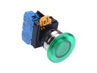 IDEC Pushbutton - illuminated / YW series, Ø40mm mushroom button, Momentary, Metal bezel, 1NO, 0NC Green 24V AC/DC; YW4L-M4E10Q4G