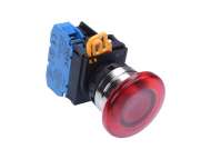 IDEC Pushbutton - illuminated / YW series, Ø40mm mushroom button, Momentary, Metal bezel, 1NO, 0NC Red 24V AC/DC; YW4L-M4E10Q4R