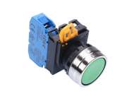 IDEC Pushbutton - non illuminated / YW series, Ø30mm button, Momentary, Metal bezel, 1NO, 0NC Green; YW4B-M1E10G